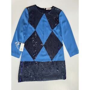 Tory Burch Lantilly Evening Blue Sequin Shift Tunic Dress Sz 10 NWT $795